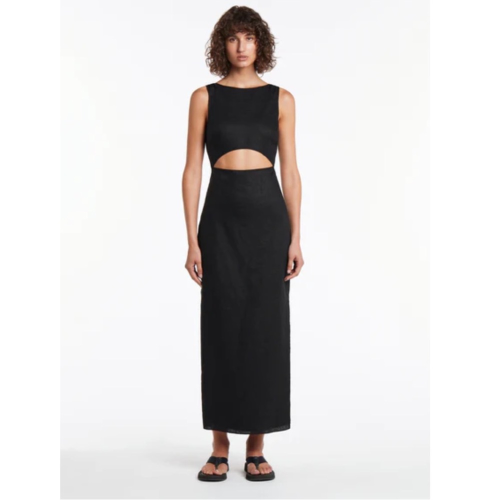 NWT SIR CINTA BLACK LINEN CUTOUT DRESS